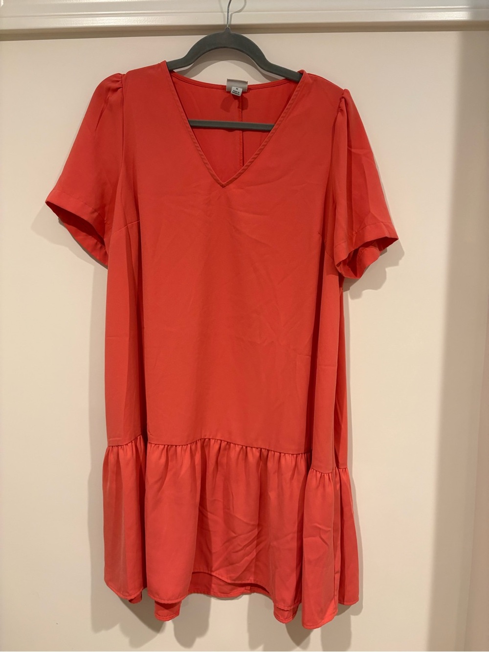 a new day Coral V-Neck Ruffle-Hem Mini Dress